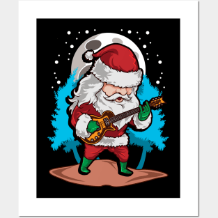 Christmas Santa Claus Guitar Player Guitarist Musician Gift Posters and Art